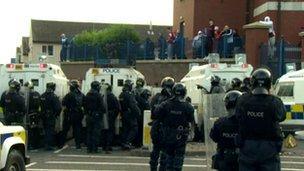 Police had been keeping loyalist protesters back from a republican parade