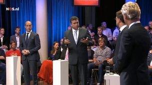 Dutch party leaders take part in a TV debate (Image: NOS.nl)