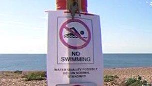 Sign at Shoreham warning people not to swim in the water