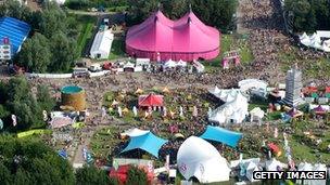 Aerial view of the three-day Lowlands music festival in the Netherlands (August 2010)