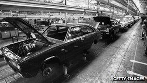 1975: The car assembly line at the British Leyland Plant at Cowley.