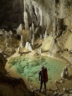 Hazel Barton in the Lechuguilla Cave in New Mexico