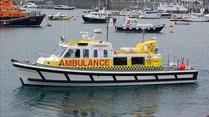 Guernsey marine ambulance Flying Christine III in St Peter Port Harbour