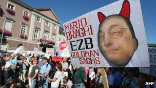 A demonstration against the European Stability Mechanism in Karlsruhe, southern Germany, 8 September 2012