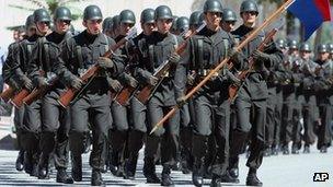 Turkish soldiers march after a religious funeral for an army officer killed in fighting against Kurdish rebels in eastern Turkish city of Hakkari at Turkey-Iraq border, in Ankara, Turkey, on 29 August