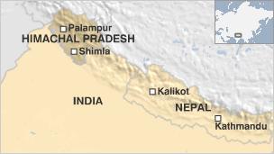 Map of Himachal Pradesh and western Nepal