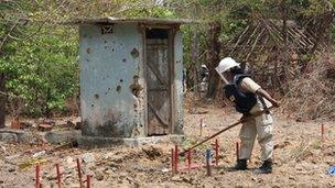 Female mine clearer in Sri Lanka