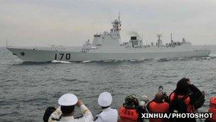 China navy's Lanzhou destroyer at a parade in Qingdao, east China's Shandong province (file photo)