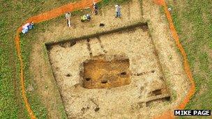 Aerial view of excavations