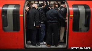 London Underground passengers squeeze in