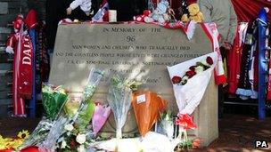 Memorial to the 96 victims outside Hillsborough