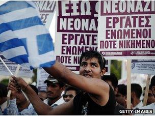 Protesters march in central Athens