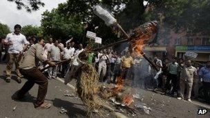 Activists from the opposition BJP party protest against the hike in the price of diesel fuel in Delhi. Photo: 15 September 2012