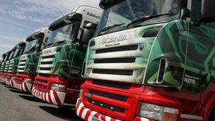 Fleet of Eddie Stobart trucks