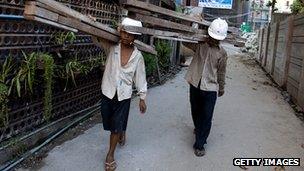 Burma construction workers in Rangoon, 6 Feb 12