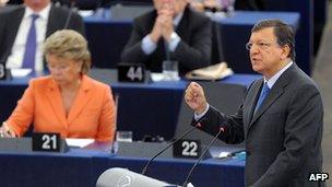 EU Commission President Jose Manuel Barroso gives the state of the union address. Photo: 12 September 2012