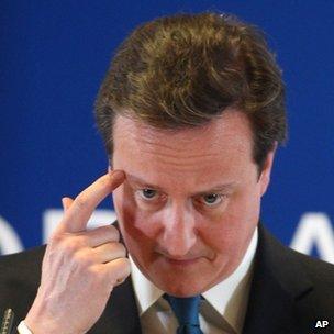 UK Prime Minister David Cameron gestures while speaking at a EU summit in Brussels. Photo: March 2012