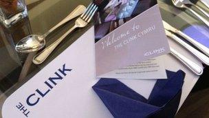 Place mats at The Clink Cymru restaurant