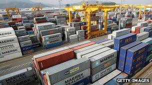 Containers at a port in South Korea