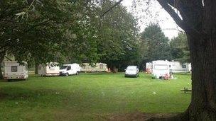 Traveller caravans at Chilwell School