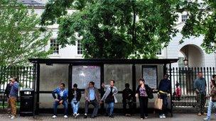 Queue at bus stop