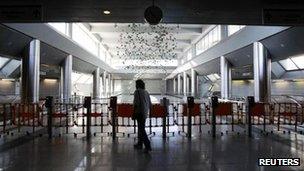 An Athens metro station during a workers' strike on 20 Sept 2012