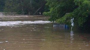 Flooded road signs in Morpeth