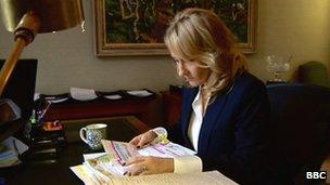 JK Rowling at her desk in Edinburgh