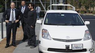 Jerry Brown with Sergey Brin and Google driverless car