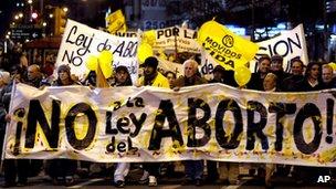 People demonstrate against abortion legalisation in downtown Montevideo