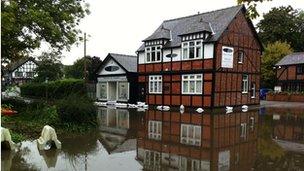 Sandbags in Northwich town centre