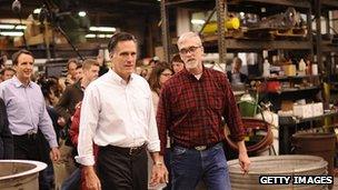 Mitt Romney visits a factory in New Hampshire