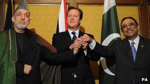 Hamid Karzai, David Cameron, Asif Ali Zardari