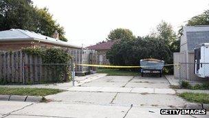 The driveway where police are searching for Jimmy Hoffa's remains in Roseville, Michigan 27 September 2012