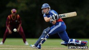 Heather Knight of England plays a shot during the NatWest Women's International T20 Series match between England Women and West Indies Women at Arundel