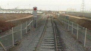 Railway line heading into Portbury Docks