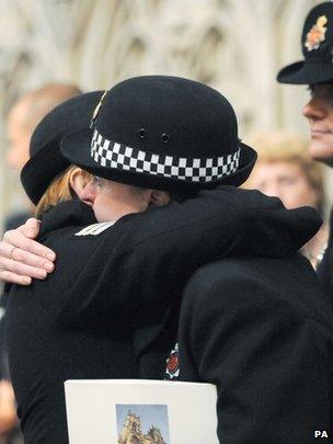 Police officers show emotion at memorial service in York