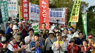 Protesters at the base on 1 October 2012