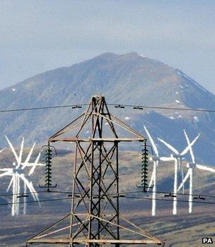 Electricity pylon and wind turbines (Image: PA)