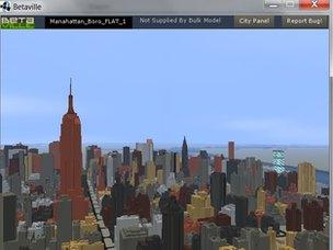 A screen shot of Manhattan on Betaville, showing the Empire State building