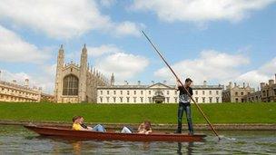 Punting in front of King's College, Cambridge