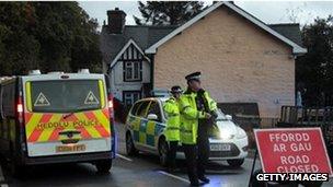 Road closed in Machynlleth