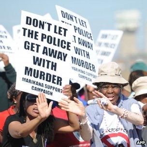 Protesters demonstrate at the Marikana site near Lonmin mine on 1 October