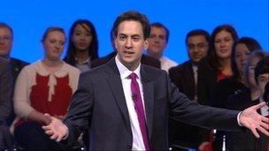 Ed Miliband making his Labour conference speech