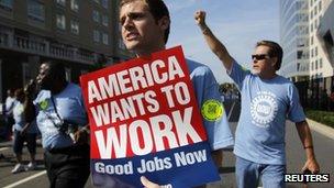 Man demonstrates for good jobs in Charlotte, North Carolina 3 September 2012