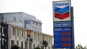 Sign at a Chevron petrol station in Los Angeles, California 9 October 2012