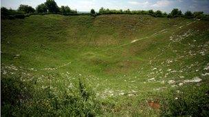 Crater at the Somme battlefield