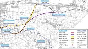 Route options map for Bontnewydd bypass