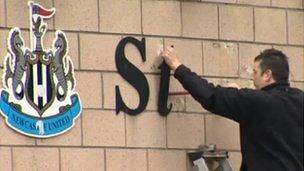 St James' Park sign being taken down