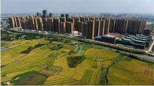 Aerial view of farms in the countryside next to Hefei - archive image